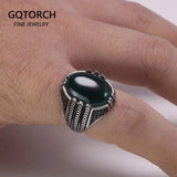 Real Pure 925 Sterling Silver Rings With Black Onyx Stone Big Turkish Rings For Men Retro Vintage Turkey Jewelry Anelli Uomo - GQTORCH Jewelry