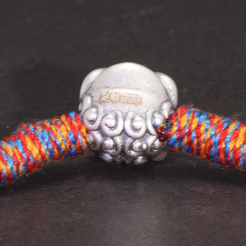 S999 Sterling Silver Lion Handmade Braid Rope Colorful Bracelet for Men and Women Good Luck Retro Animal Jewelry Gift - GQTORCH Jewelry