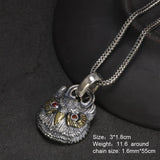 Real S925 Sterling Silver Garnet Pendant Owl Necklace Men's and Women's Retro Jewelry - GQTORCH Jewelry