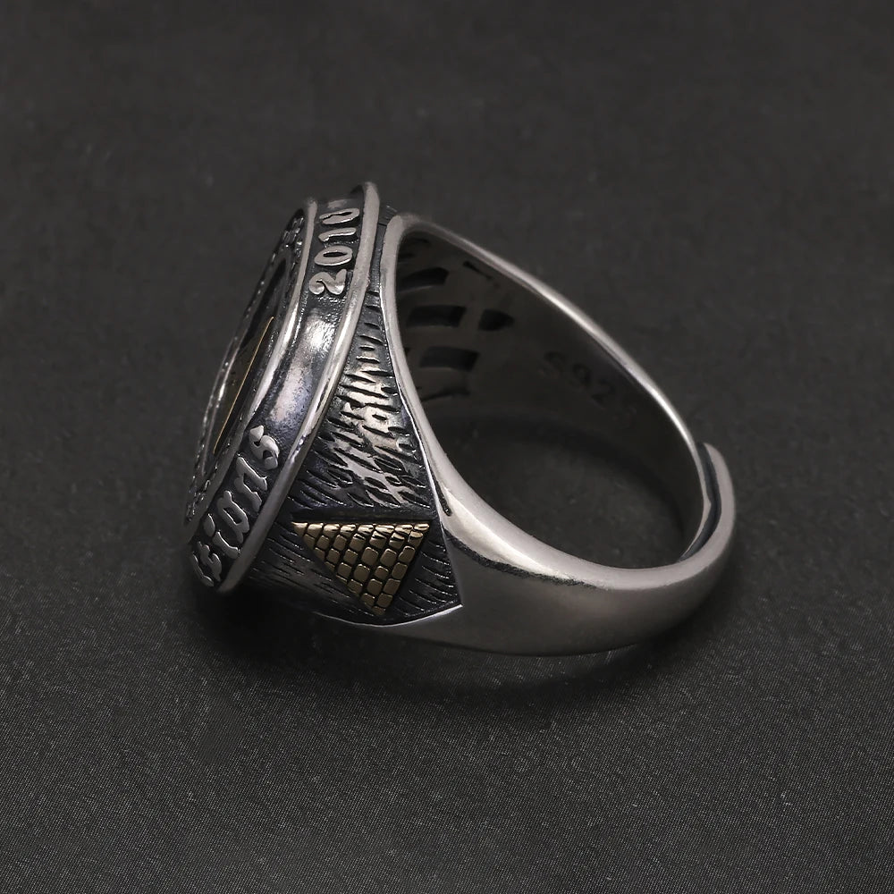 925 Sterling Silver Retro Eye of Providence Signet Ring for Men All Seeing Eyes Rings Punk Fashion Protective Jewelry