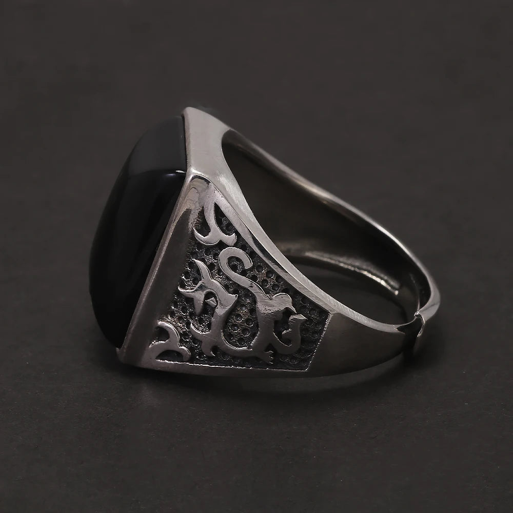 925 Sterling Silver Black Onyx Signet Ring for Men Natural Stone Cool Retro Vintage Punk Turkish Rings Biker Male Jewelry Gift