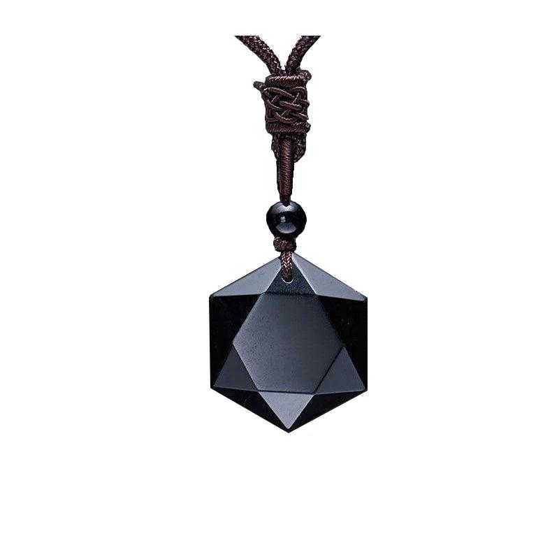 Black Obsidian Natural Stone Pendant Necklaces For Women and Men Cubic Hexagram Sweater Necklace Amulets And Talismans Jewelry - GQTORCH Jewelry