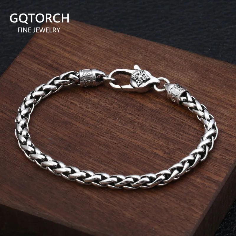 Thai Silver Bracelets with Vajry Pestle Clasp Six Words Mantra Braided Hemp Bracelet for Men and Women 925 Silver Jewelry - GQTORCH Jewelry