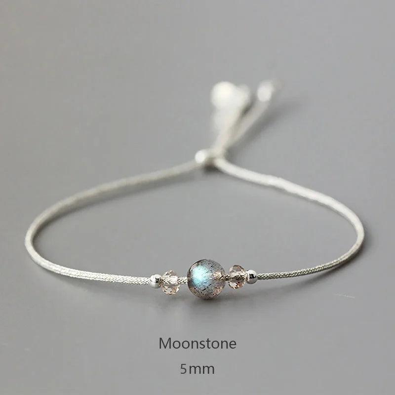 Handmade Moonstone Bracelet Thin Rope With Natural Crystal 925 Sterling Silver Beads Personalized Bracelets For Women - GQTORCH Jewelry