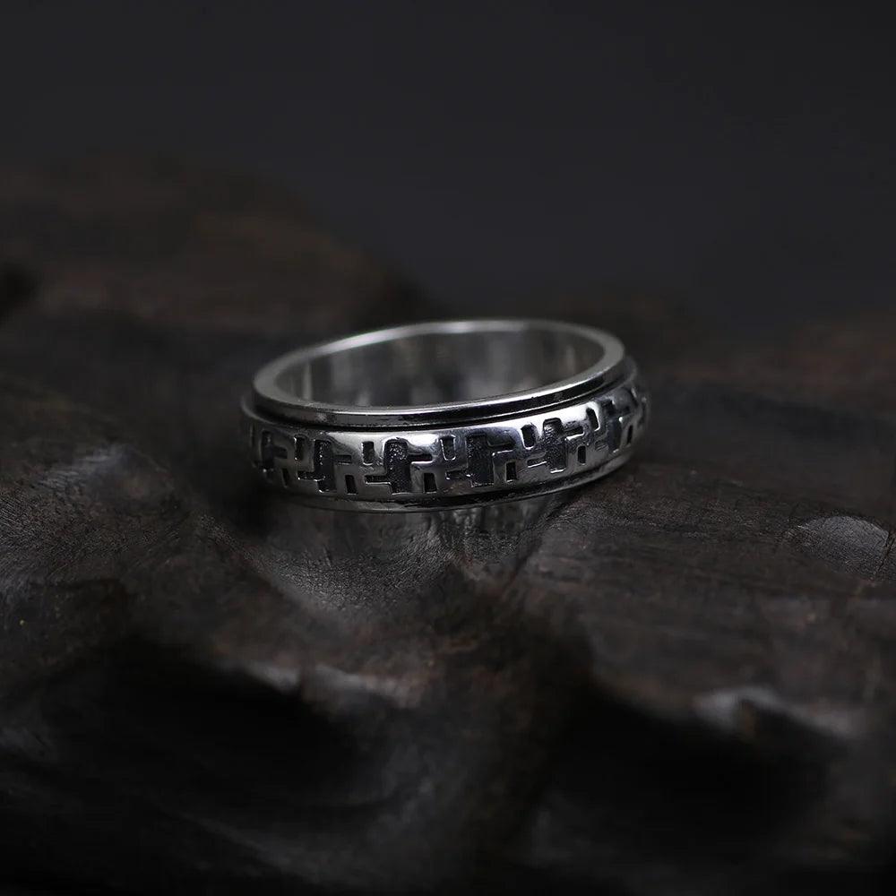 Real Pure 925 Sterling Silver Rotatable Rings Om Mani Padme Hum For Women And Men Prayer 6mm Shurangama Mantra Buddhism Jewelry - GQTORCH Jewelry