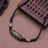 Natural Tibetan Onyx 3 Eyes Dzi Pendant Necklace Adjustable Rope Chain Choker Necklace For Women And Men Buddhism Jewelry - GQTORCH Jewelry