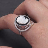 925 Sterling Silver Black Onyx Queen Cameo Ring for Women Double Sides Rotatable Rings Natural Shell Vintage Jewelry Adjustable