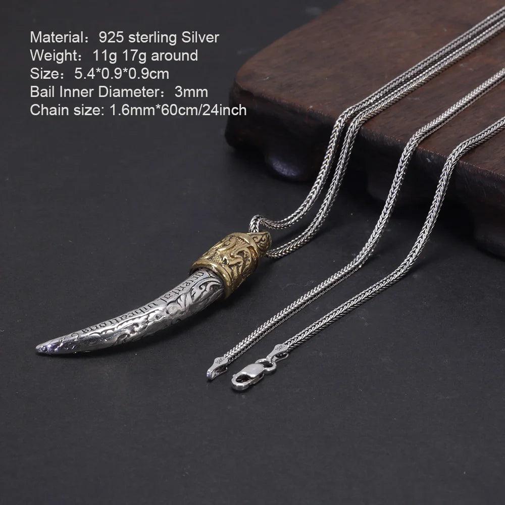 Real Pure 925 Sterling Silver Jewelry Wolf Tooth Pendant Necklace for Men Amulets and Talismans Retro Punk Viking Animal Jewelry - GQTORCH Jewelry