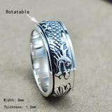 Real Pure 925 Sterling Silver Dragon Rings For Men Rotatable Transfer Luck Vintage Punk Retro Style Anel Masculino Aneis - GQTORCH Jewelry