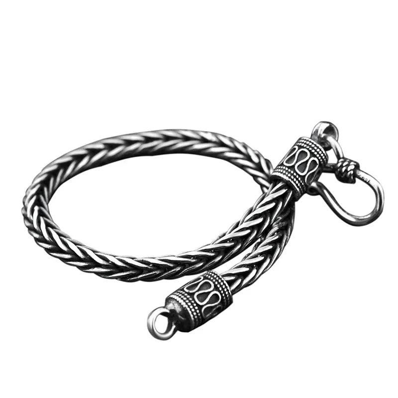 Vintage Real Pure 925 Sterling Silver Handmade Braided Chain Bracelet For Men Jewelry Viking Armband Nordic Chain - GQTORCH Jewelry
