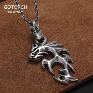 S925 Sterling Silver Vintage Punk Flame Dragon Pendant Necklace for Men Gothic Cool Style European and American Party Jewelry - GQTORCH Jewelry