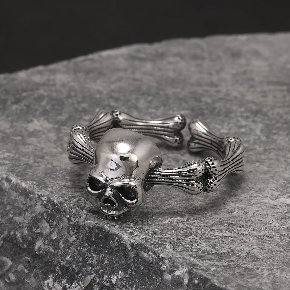 925 Sterling Silver Gothic Skull Head Ring Adjustable Cool Punk Skeleton Rings Hip-hop Retro Party Jewelry Accessories