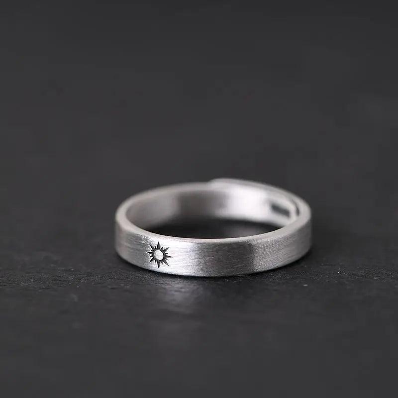 Solid 999 Sterling Silver Jewelry Couple Bangles for Lovers' Sun and Moon Engraved Design Retro Punk Steampunk Accessories - GQTORCH Jewelry