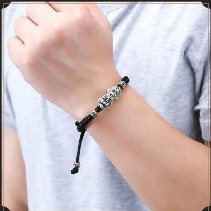 Wholesale Red String Pure Silver Jewelry 999 Pixiu 3D Sterling Silver Bracelet - GQTORCH Jewelry