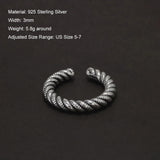 925 Sterling Silver Twisted Ring for Women Men Adjustable Braided Twist Rope Rings Simple Retro Fashion Handmade Party Jewelry