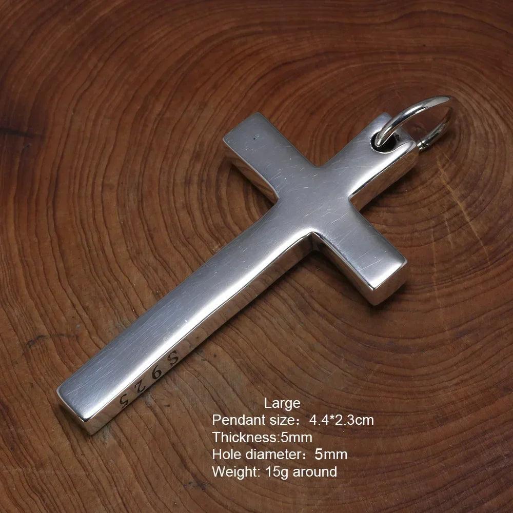 Real Solid 925 Sterling Silver Cross Pendant For Men And Women Smooth High Polishing Simple Design Jesus Christ Jewelry - GQTORCH Jewelry