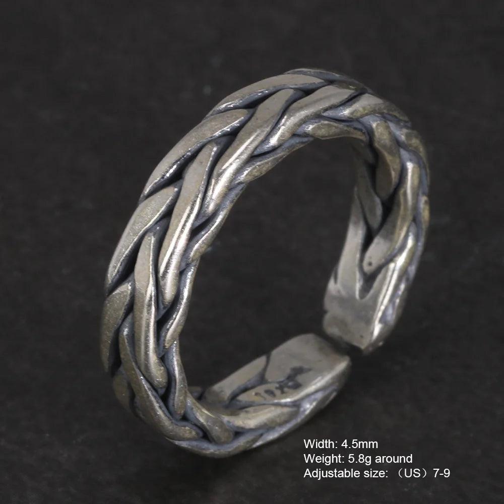 Real 925 Sterling Silver Braided Rings Viking Jewelry Retro Punk Rock Adjustable Size 6-9 - GQTORCH Jewelry