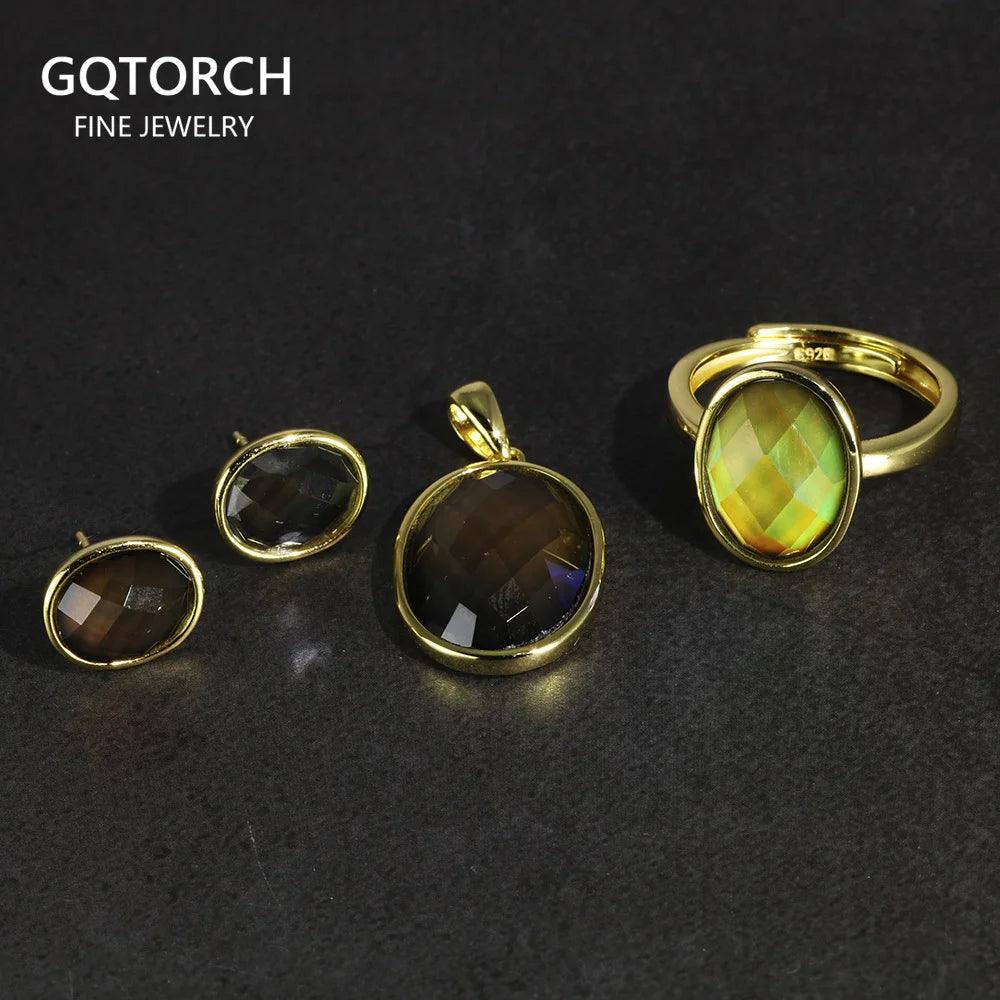 Temperature Sensing Color Changed Jewelry Sets For Women Sterling Silver 925 Rings Earrings Pendant Personalized Adjustable Size - GQTORCH Jewelry
