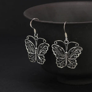 Real Pure 100% 925 Sterling Silver Exaggerated Hollow Butterfly Drop Earrings for Women Handmade Vintage Style Fine Jewelry - GQTORCH Jewelry