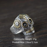 Real Solid 925 Sterling Silver Sugar Skull Rings For Men Mexican Rings Retro Gold Color Cross Sun Flower Engraved Punk Jewelry - GQTORCH Jewelry