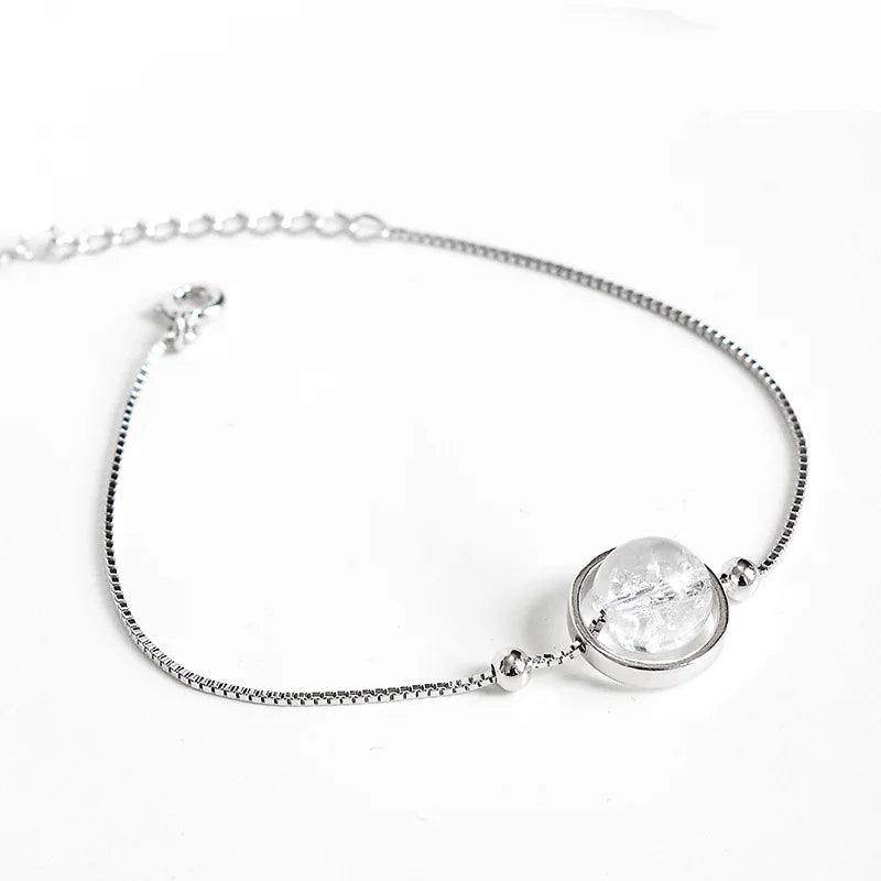 Natural Stone Ball Charm 925 Sterling Silver Box Chain Bracelets For Women Simple Minimalism Multi Color Real Crystal Bracelet - GQTORCH Jewelry