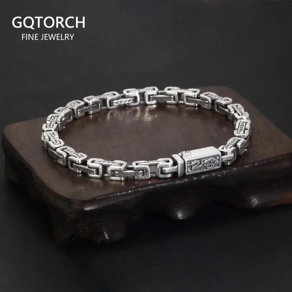 Handmade 925 Sterling Silver Mantra Bracelet Necklace Men and Women Byzantine Sweater Chain Dragon Religious Jewelry - GQTORCH Jewelry