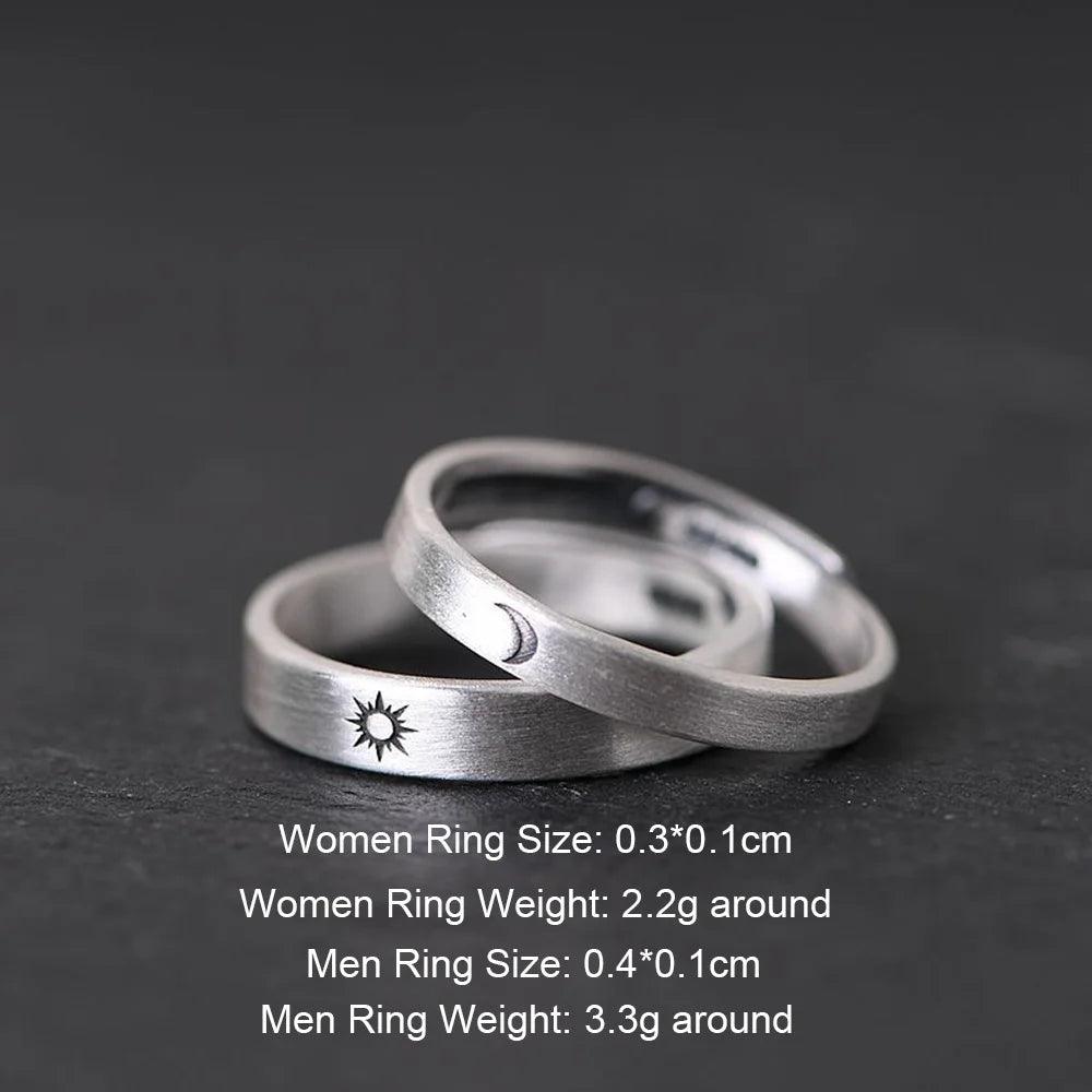Solid 999 Sterling Silver Jewelry Couple Bangles for Lovers' Sun and Moon Engraved Design Retro Punk Steampunk Accessories - GQTORCH Jewelry