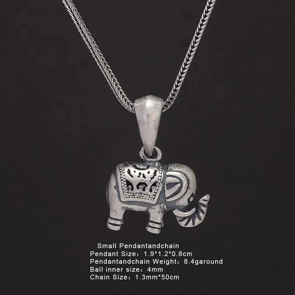 Solid 990 Fine Silver Antiqued Elephant Pendant Necklace for Men Women Punk Retro 925 Sterling Silver Chain Necklace Y2k Jewelry - GQTORCH Jewelry