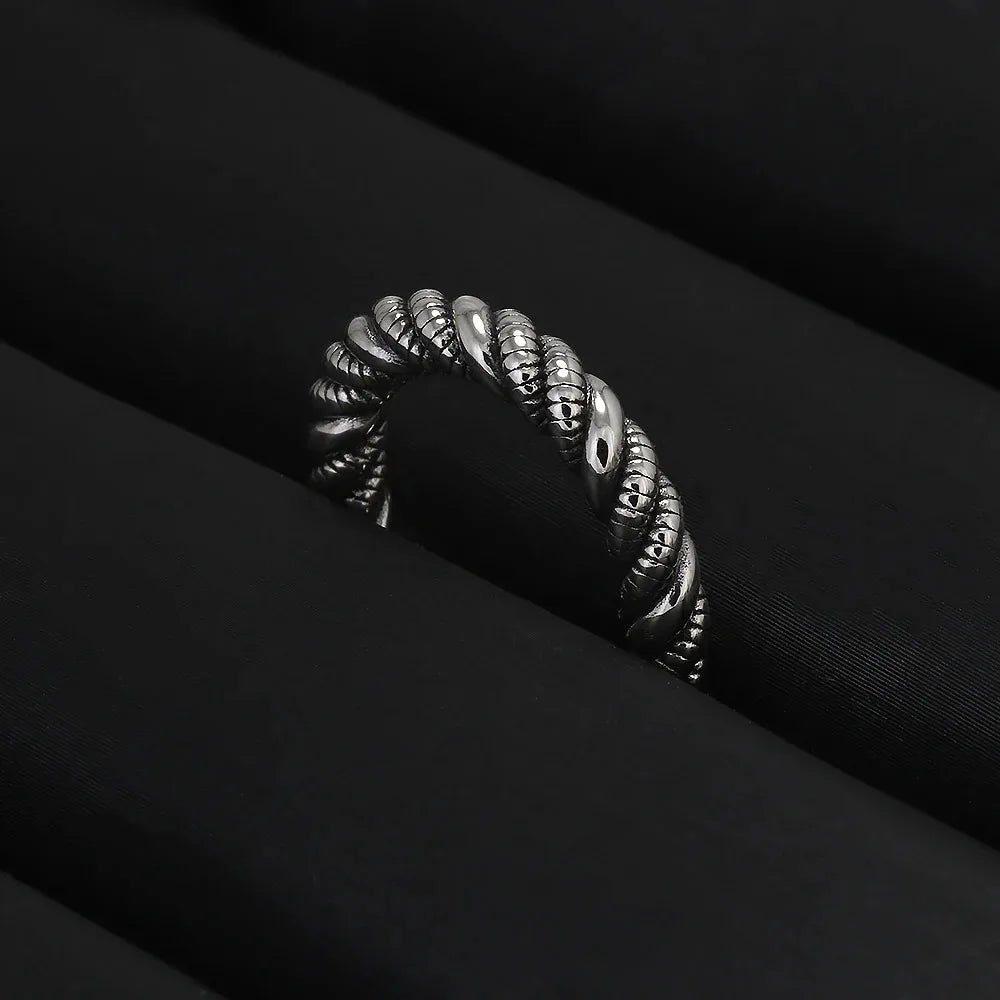 925 Sterling Silver Twisted Ring for Women Men Adjustable Braided Twist Rope Rings Simple Retro Fashion Handmade Party Jewelry