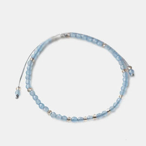 Small Beads Bracelets For Women Handmade Sea Blue Natural Stone 925 Sterling Silver Friendship Adjustable Beaded String - GQTORCH Jewelry