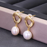 S925 Silver Gold Plated Pearl Necklace and Earrings Natural Freshwater Pearl Jewelry Set Matte Geometric Elegant Accessories - GQTORCH Jewelry
