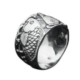 Real 925 Sterling Silver Jewelry Engraved Double Carp Fish Rings For Women and Men Lovers Couples Gift - GQTORCH Jewelry