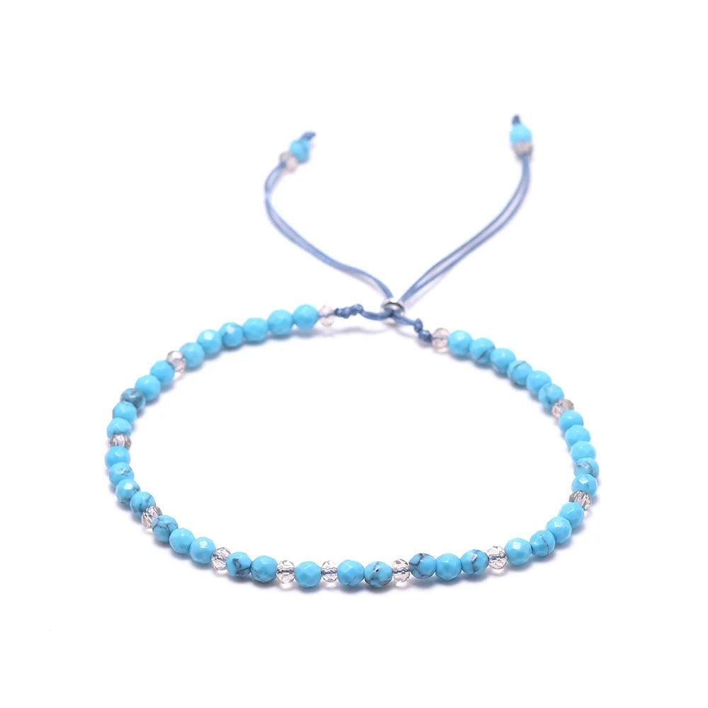 Natural Turquoise Beads Bracelet For Women Adjustable Length 3mm Small Beads Yoga Healing Bracelet Natural Gemstone Bracelet - GQTORCH Jewelry
