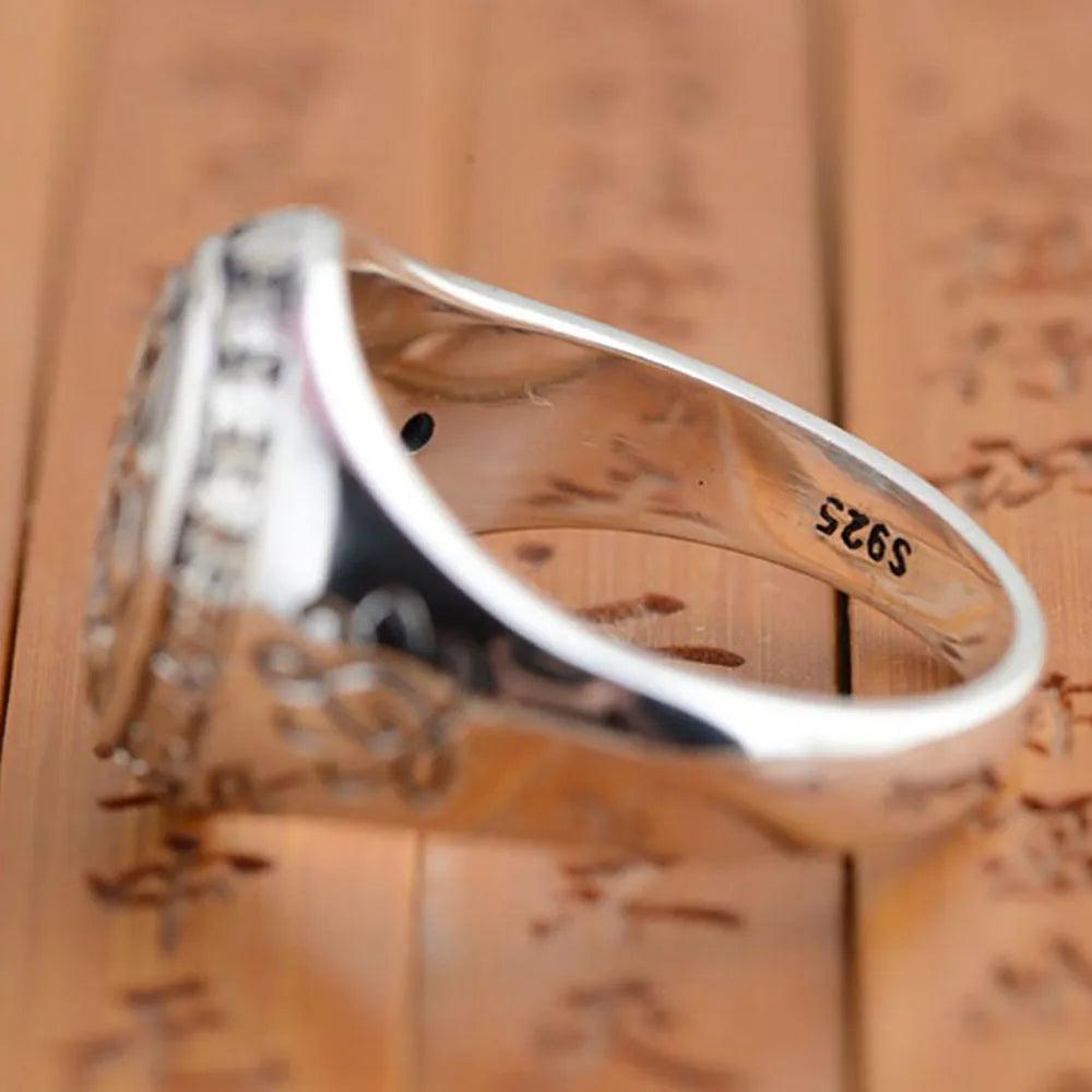 Real Solid 925 Sterling Silver Jewelry Vintage Buddha Six Words' Mantra Rings For Women And Men Bijouterie Fine - GQTORCH Jewelry