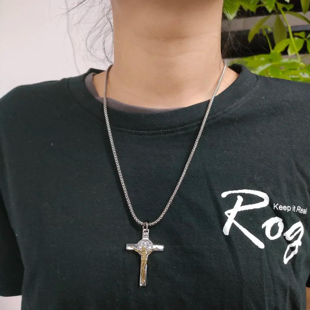 Real 925 Sterling Silver Catholic Cross Pendant Amulet Necklace Jesus Christ Jewelry for Men and Women - GQTORCH Jewelry