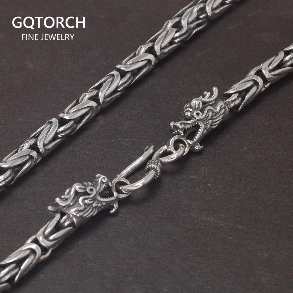 Real Pure 925 Sterling Silver Necklace Men Double Dragon Heads Vintage Handmade Clavicular Chain Necklace Male Viking Jewelry - GQTORCH Jewelry