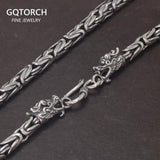 Real Pure 925 Sterling Silver Necklace Men Double Dragon Heads Vintage Handmade Clavicular Chain Necklace Male Viking Jewelry - GQTORCH Jewelry