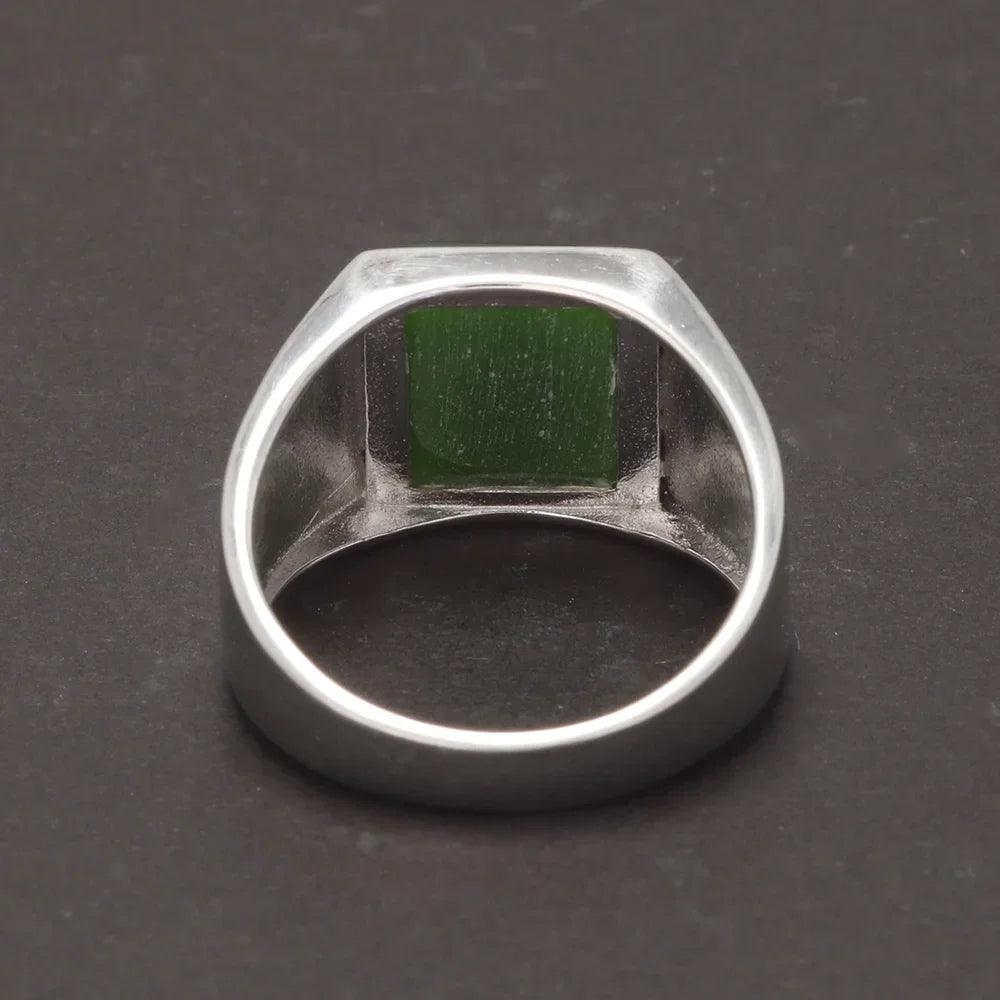 Real 925 Sterling Silver Green Agate Ring for Men Square Shape Natural Gemstone Band Minimalism Jewelry - GQTORCH Jewelry