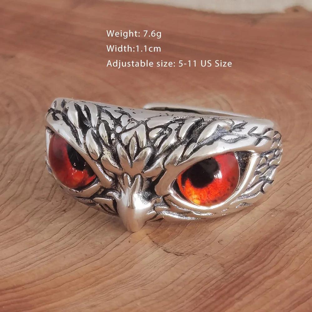 Real 925 Sterling Silver Demon Eye Owl Ring For Women Girl Lovers Retro Animal Open Adjustable Ring Statement Ring Jewelry Gift - GQTORCH Jewelry