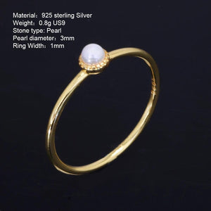 Real 925 Sterling Silver Small Pearl Rings for Women Gold Plating Minimalist Fine Jewelry Anniversary Gift - GQTORCH Jewelry