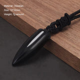 Natural Stone Geometric Pendant Necklace for Men Black Obsidian Blue Sandstone Adjusted Leather Rope Retro Vintage Jewelry