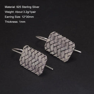 S925 Sterling Silver Retro Punk Braided Drop Earrings for Women Men Square Shaped Vintage Style Dangle Earring Fashion Jewelry - GQTORCH Jewelry