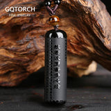 Natural Black Obsidian Prajna Paramita Sutra Engraved Buddha Necklace Pendant Lucky Tiger Eyes Beads Rope Chain For Men Women - GQTORCH Jewelry