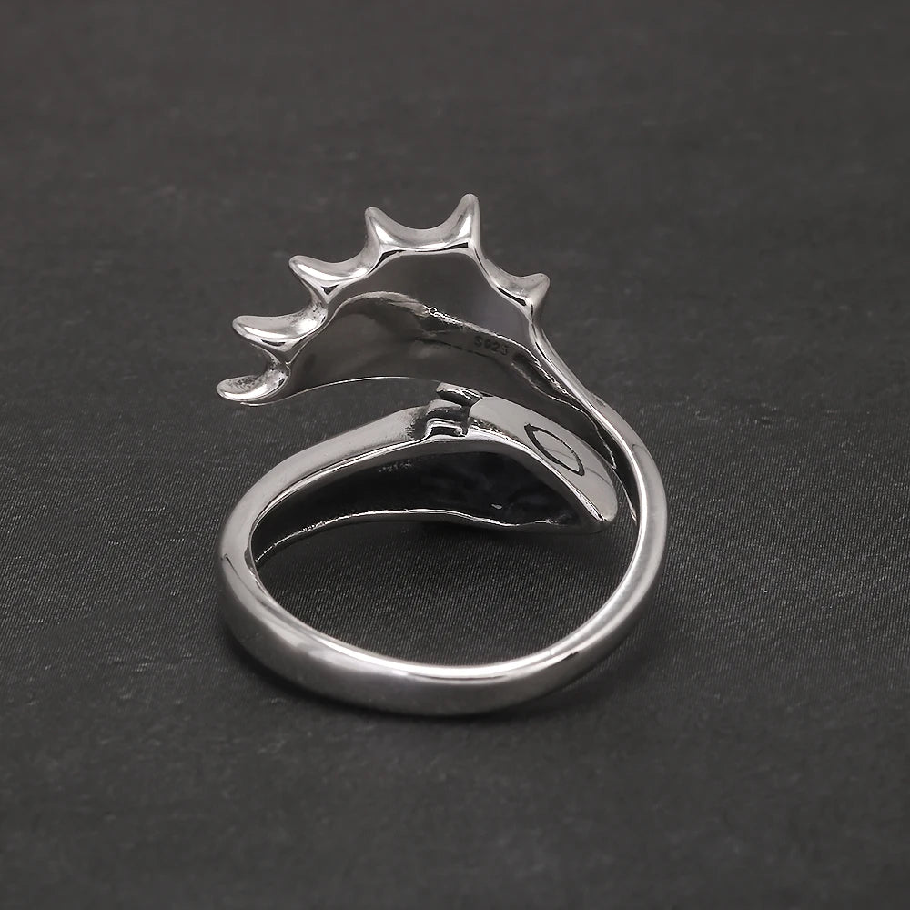 S925 Silver Gothic Pterodactyl Wing Open Ring for Women Men Dragon Punk Retro Rings Adjustable Trendy Jewelry Party  Accessories