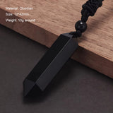 Natural Stone Geometric Pendant Necklace for Men Black Obsidian Blue Sandstone Adjusted Leather Rope Retro Vintage Jewelry