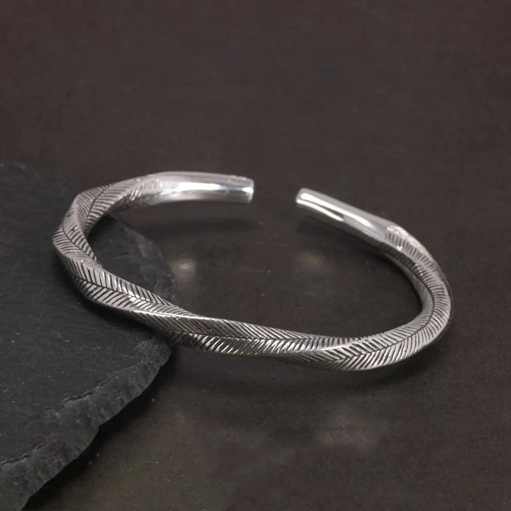 925 Sterling Silver Viking Cuff Bangles for Men and Women Antient Twisted Bracelet Fine Jewelry - GQTORCH Jewelry