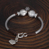 999 Silver Men and Women Pixiu Lucky Handmade Bracelet Leather Rope Adjustable Bracelet Lotus Leaf Fashion Animal Fish Jewelry - GQTORCH Jewelry