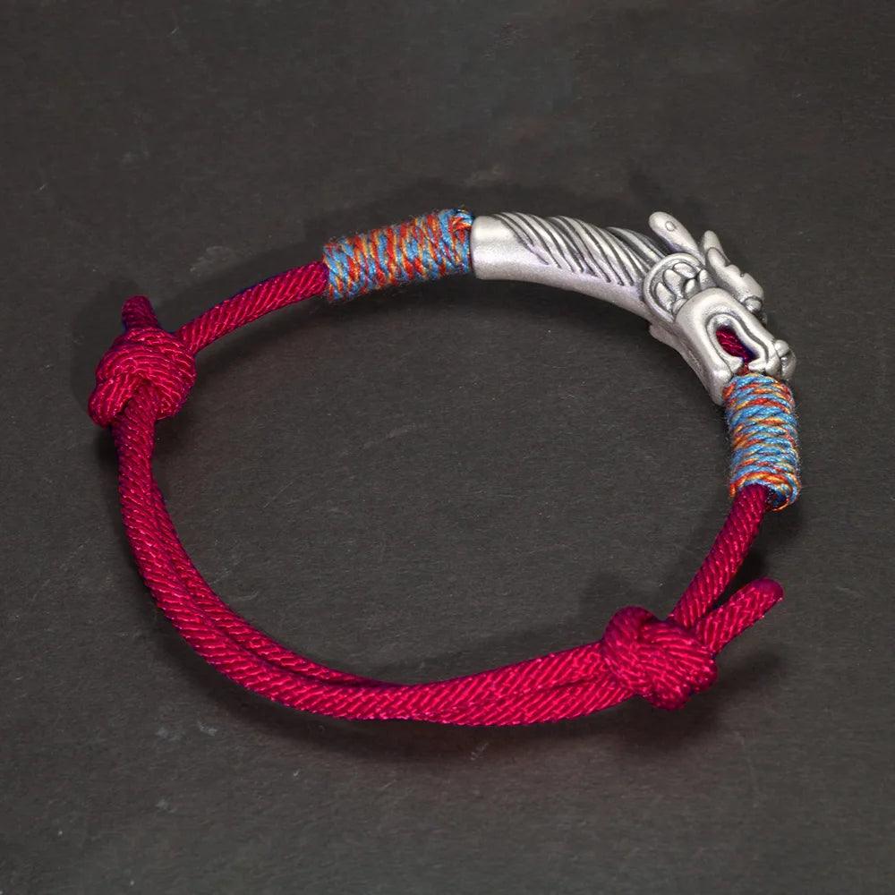 Handwoven 999 Sterling Silver Charm Lucky Red String Bracelet Dragon Men and Women's Jewelry - GQTORCH Jewelry
