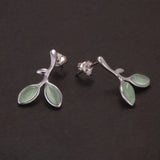 925 Sterling Silver Leaf Open Cuff Bracelet Earrings with Opal Jewelry Set for Girl Women Vintage Elegant Trendy Style