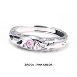 Solid 925 Sterling Silver Zircon Birthstone Ring for Women Irregular Hammered Adjustable Simple Fashion Daily Jewelry Party Gift